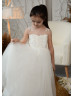 Ivory Shiny Lace Tulle Cute Flower Girl Dress With Detachable Train Ivory Shiny Lace Tulle Cute Flower Girl Dress With Detachable Train